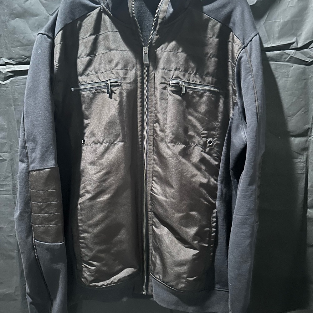 Calvin Klein Black and Gray Puffer Jacket with Athletic Fit